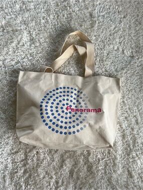 Canvas Tote Bag in Beige with Blue Dot Print